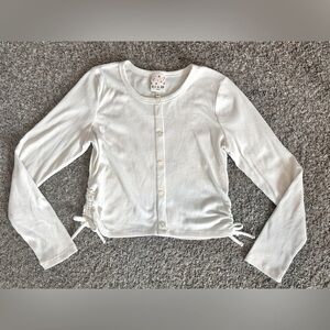 Kids Cropped Ribbed White / Cream Blouse Long Sleeve Shirt, Girls Size L